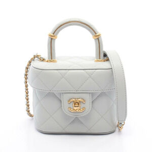 Chanel Matelasse Vanity Shoulder Bag Leather Blue